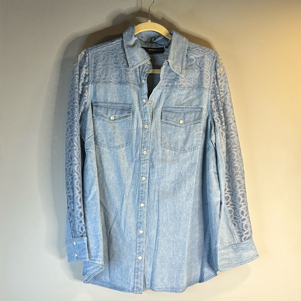 Denim and lace button down long sleeve